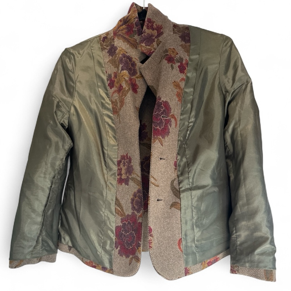 Pendleton Petite Floral Olive Green Wool Blend Jacket Size 6 - Picture 3 of 7